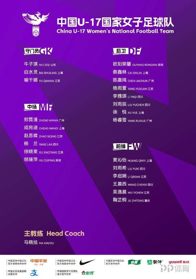冲击世少赛！U17女足亚洲杯23人名单出炉 马晓旭挂帅